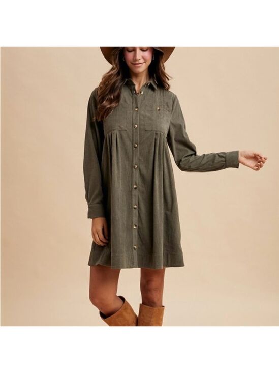 Dresses & Skirts - Long Sleeve Button-Up Corduroy Shirt Dress NWT